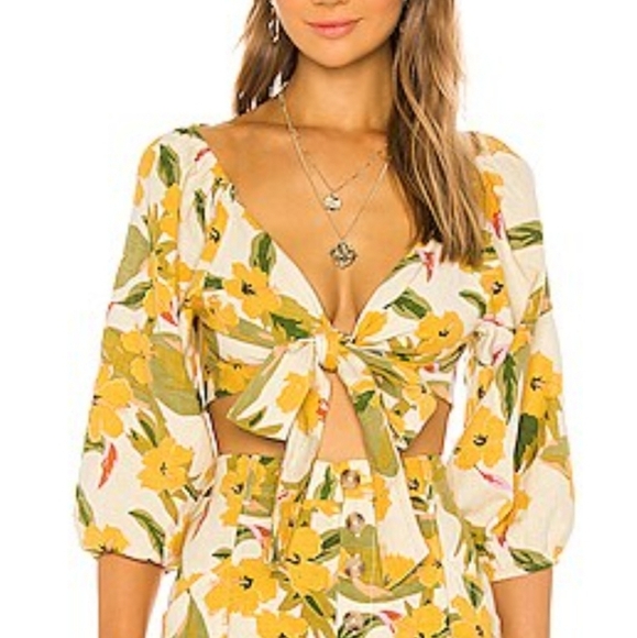 L*Space Penelope Top Ibiza Floral‎ Tie Front Linen Blend Beach Swim Cover sz XS - Picture 1 of 9